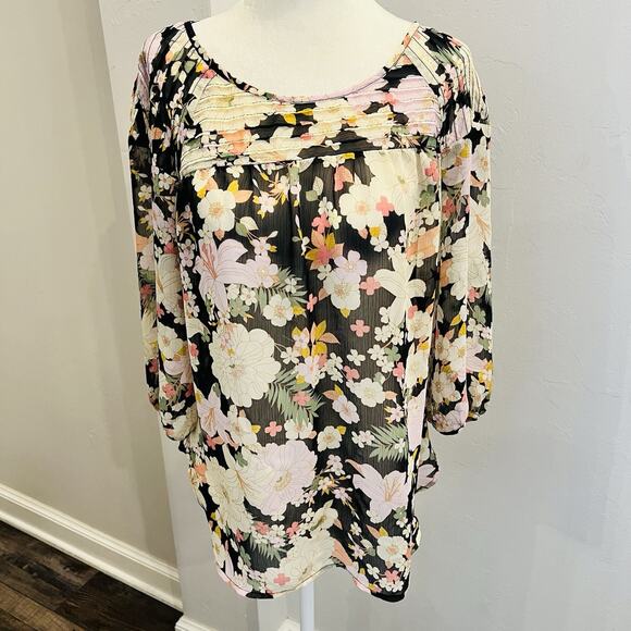 LC Lauren Conrad Tops - LC LAUREN CONRAD Women’s Medium Long Sleeve Sheer Floral Shirt Top (A0131)
